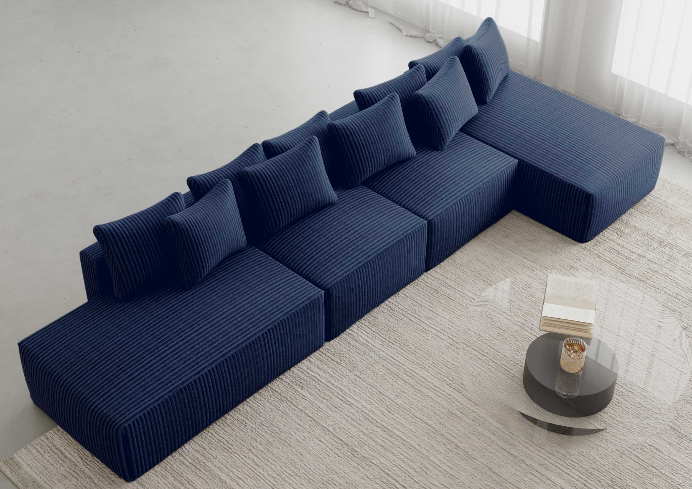 Duży granatowy narożnik prawy sofa rozkładana w stylu industrialnym